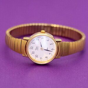 6 inch, Vintage Gold Tone Geometric Strap Analog Watch by Timex - Q33